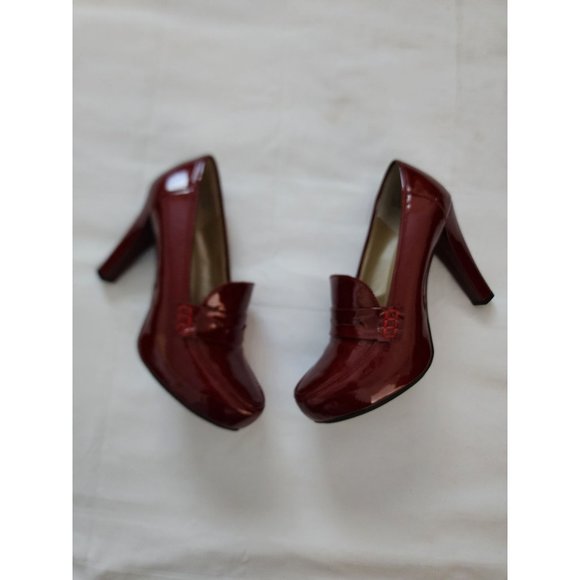 Me Too Women's Burgundy Patent Lather LORRE Penny Loafer Heels Pumps Size 9M - Picture 6 of 12